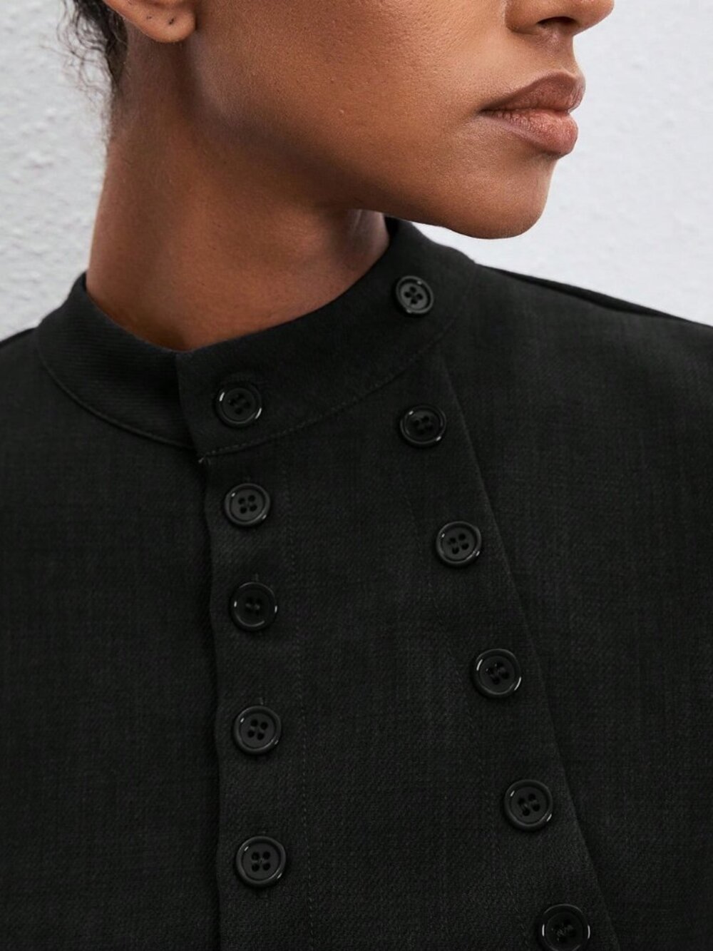 Black Casual Women's Double-Breasted Short Sleeve Blouse - Picture 5 of 6